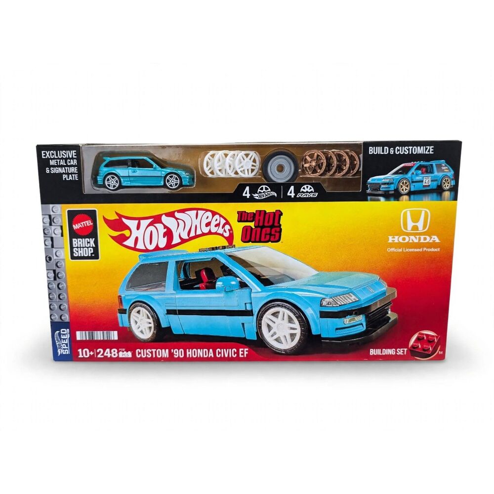 Hot Wheels Brick Shop 1990 Honda Civic EF JDM Tuner Building Set + Diecast Car